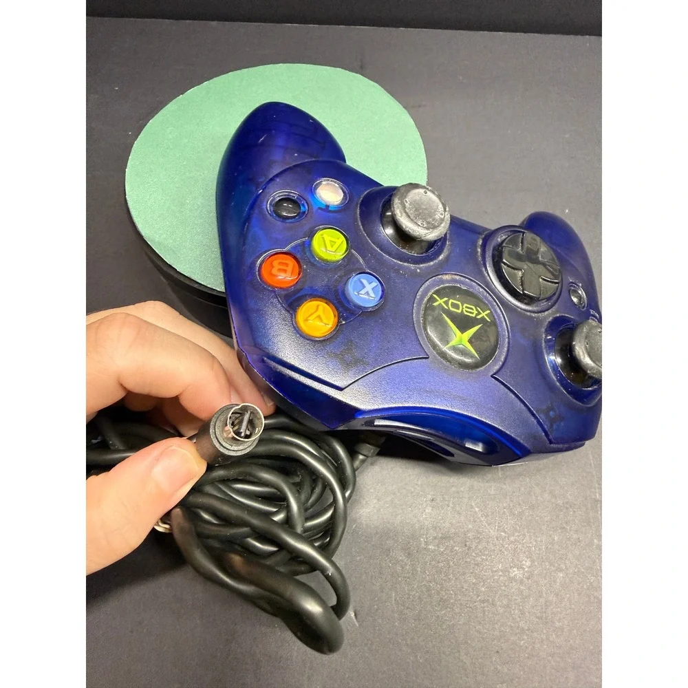 Microsoft Xbox Controller S Translucent Blue Wired Gamepad *TESTED* OG Xbox